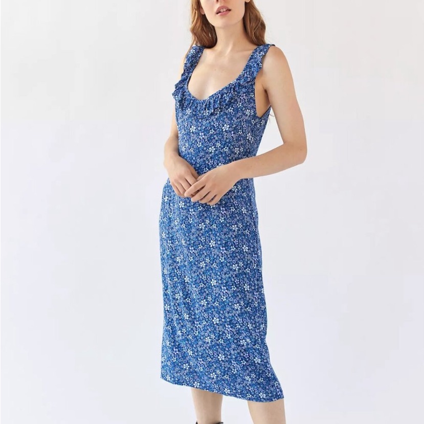 Motel Nwt Elleta Blue Floral Midi Dress S Urban Outfitters